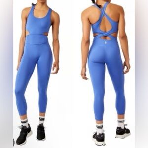 Free People Movement Back It Up Onesie Jumpsuit Blue Cutout Strappy Back XS